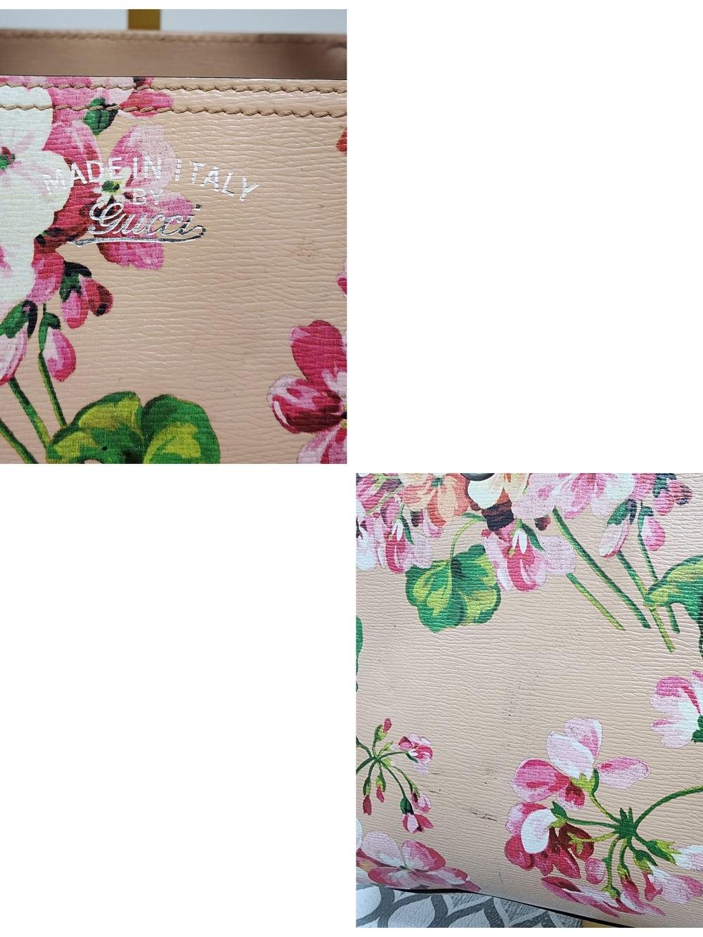 GUCCI Shangai Calfskin Blooms Print Medium Bamboo Shopper Tote Pink/Multicolor - Picture 9 of 14